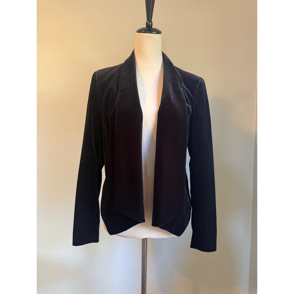 Kasper Black Velvet Open  Blazer Draped Shawl Collar Jacket s office boho whimsi